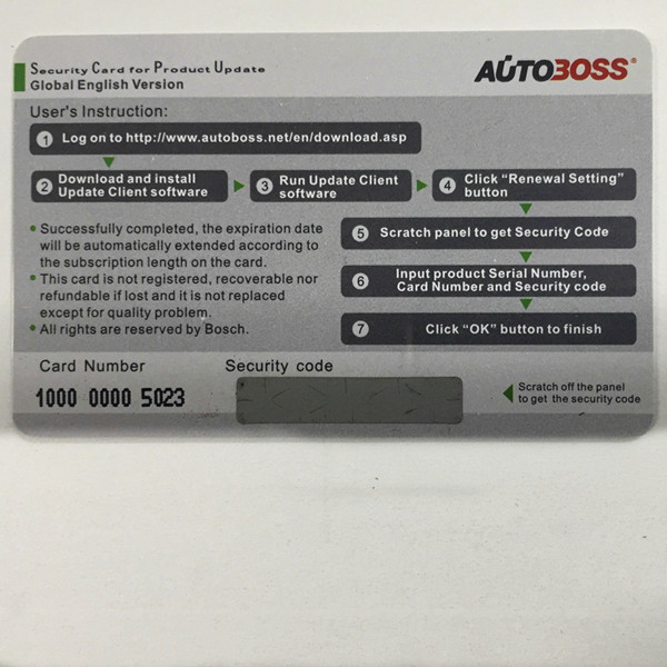 Autoboss V30 / V30 Elite Karta bezpieczeństwa na jeden rok online