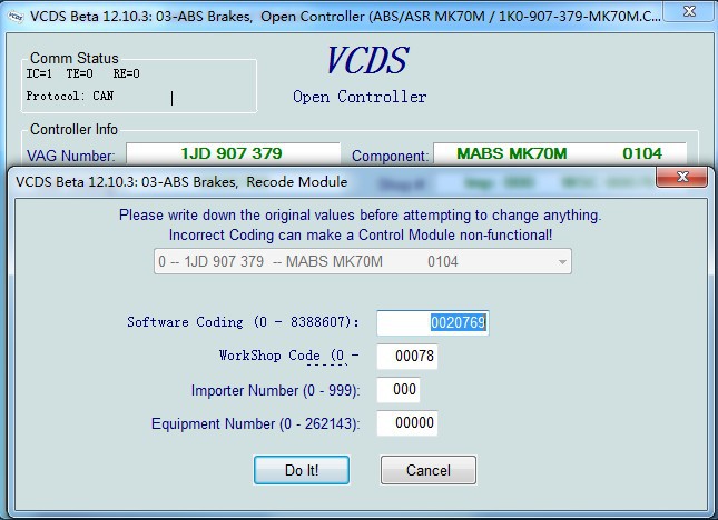 vag com VCDS Beta 12.10.3 ABS Hamulce Otwórz kontroler