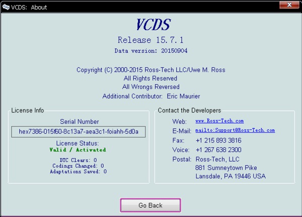 VAGCOM V15.7.1 Wyświetlanie oprogramowania 1